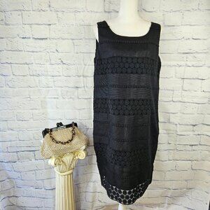 NWT Talbots Size 12 Black Linen Blend Sleeveless Crochet Lace Sheath Dress $199